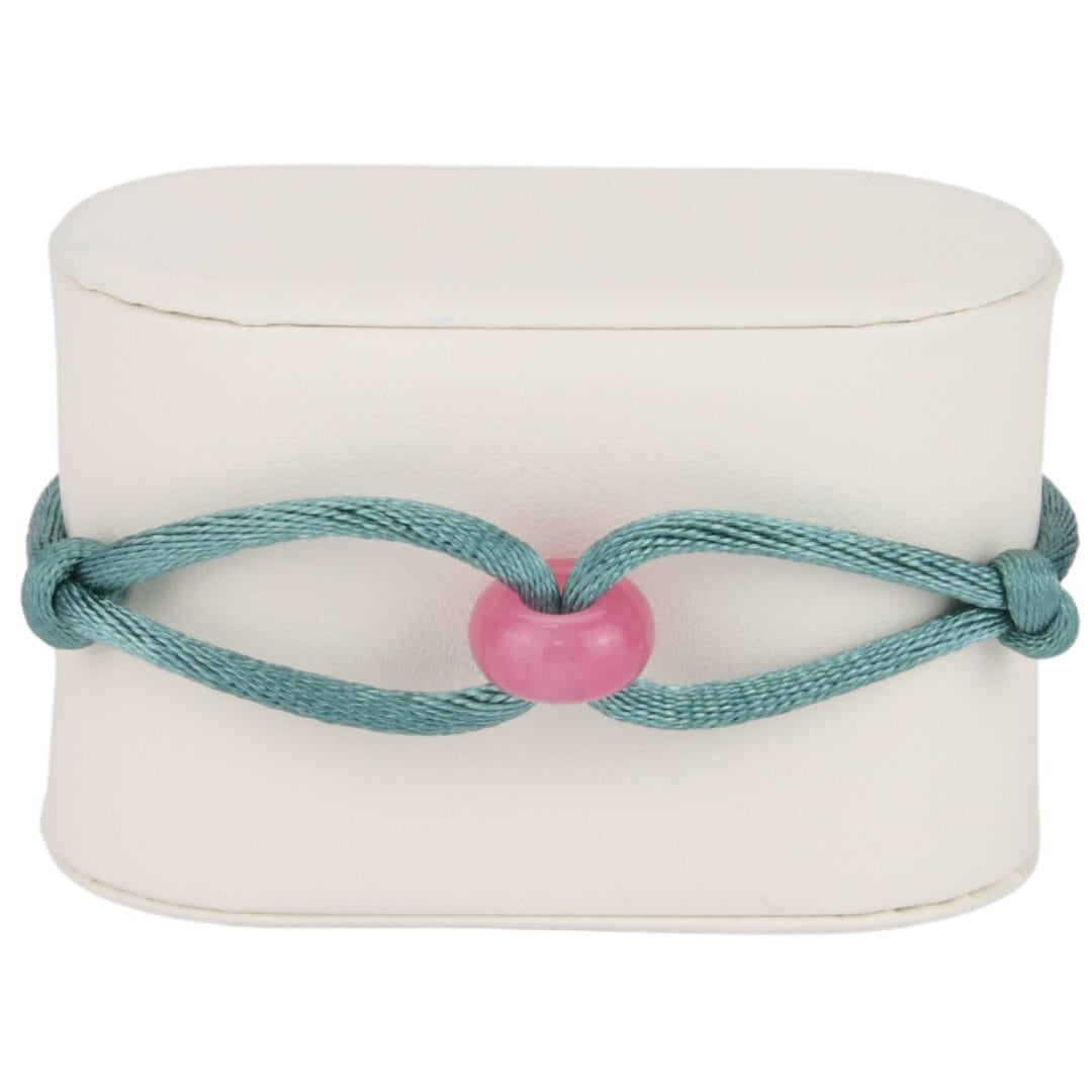 Bracelet Cordon Vert d’Eau avec Perle Rose