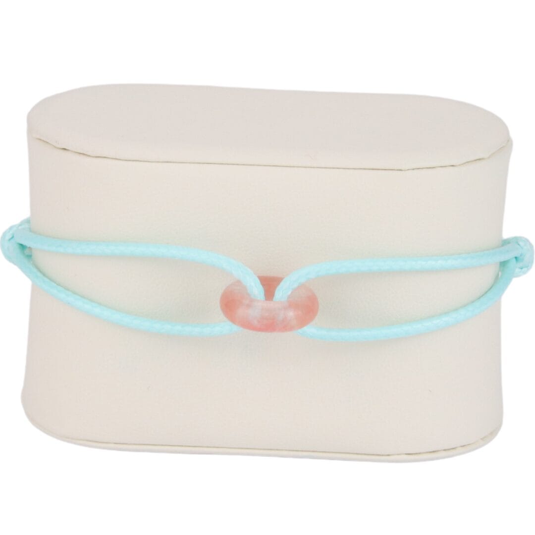 Bracelet Cordon Bleu Clair avec Anneau Rose