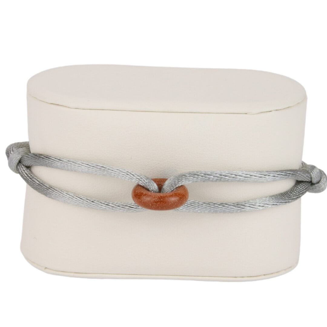 Bracelet Cordon Gris Clair avec Anneau en Pierre Naturelle Marron Pailleté
