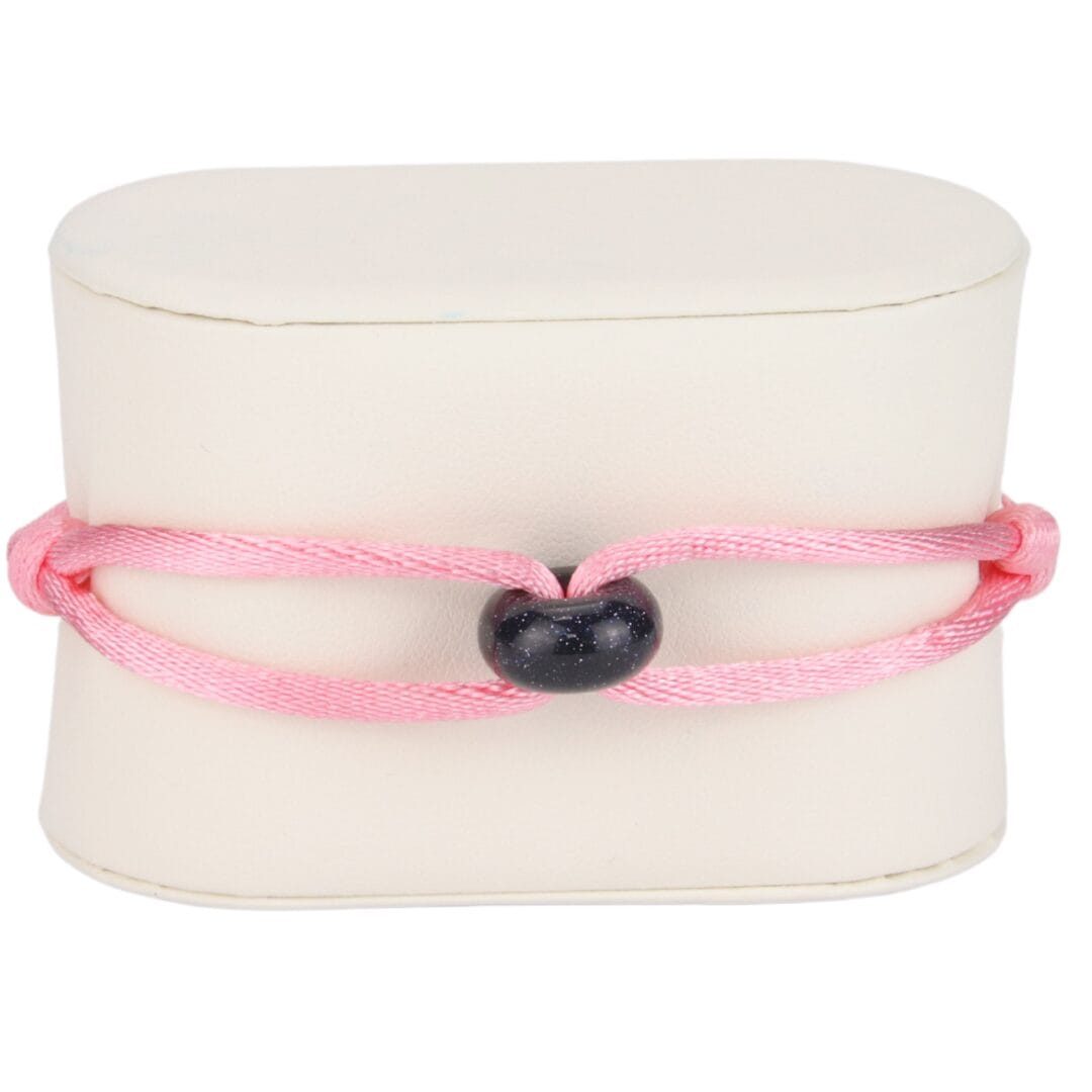 Bracelet Cordon Rose avec Anneau en Pierre Naturelle Noire