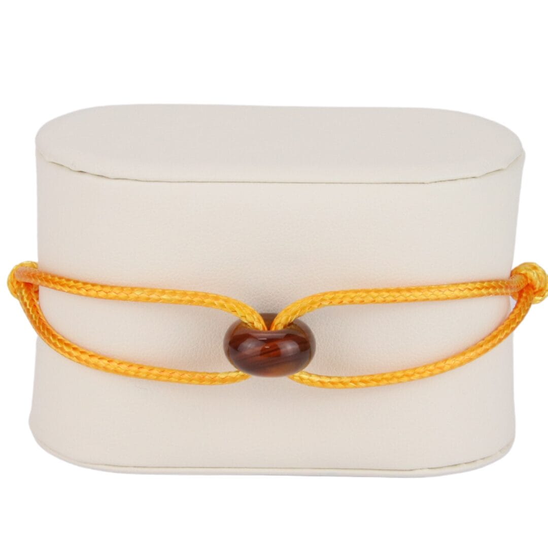 Bracelet Cordon Jaune avec Anneau en Pierre Naturelle Marron