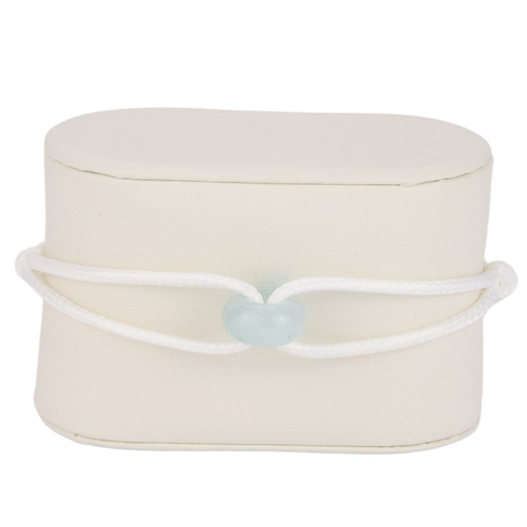 Bracelet Cordon Blanc avec Anneau en Pierre Naturelle Bleu Ciel