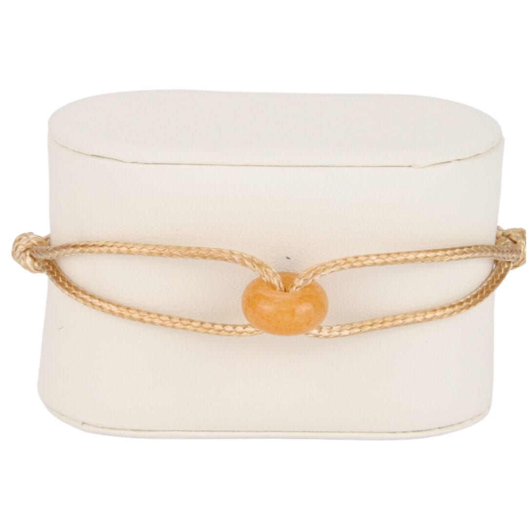 Bracelet Cordon Beige Doré avec Anneau en Pierre Naturelle Ambre