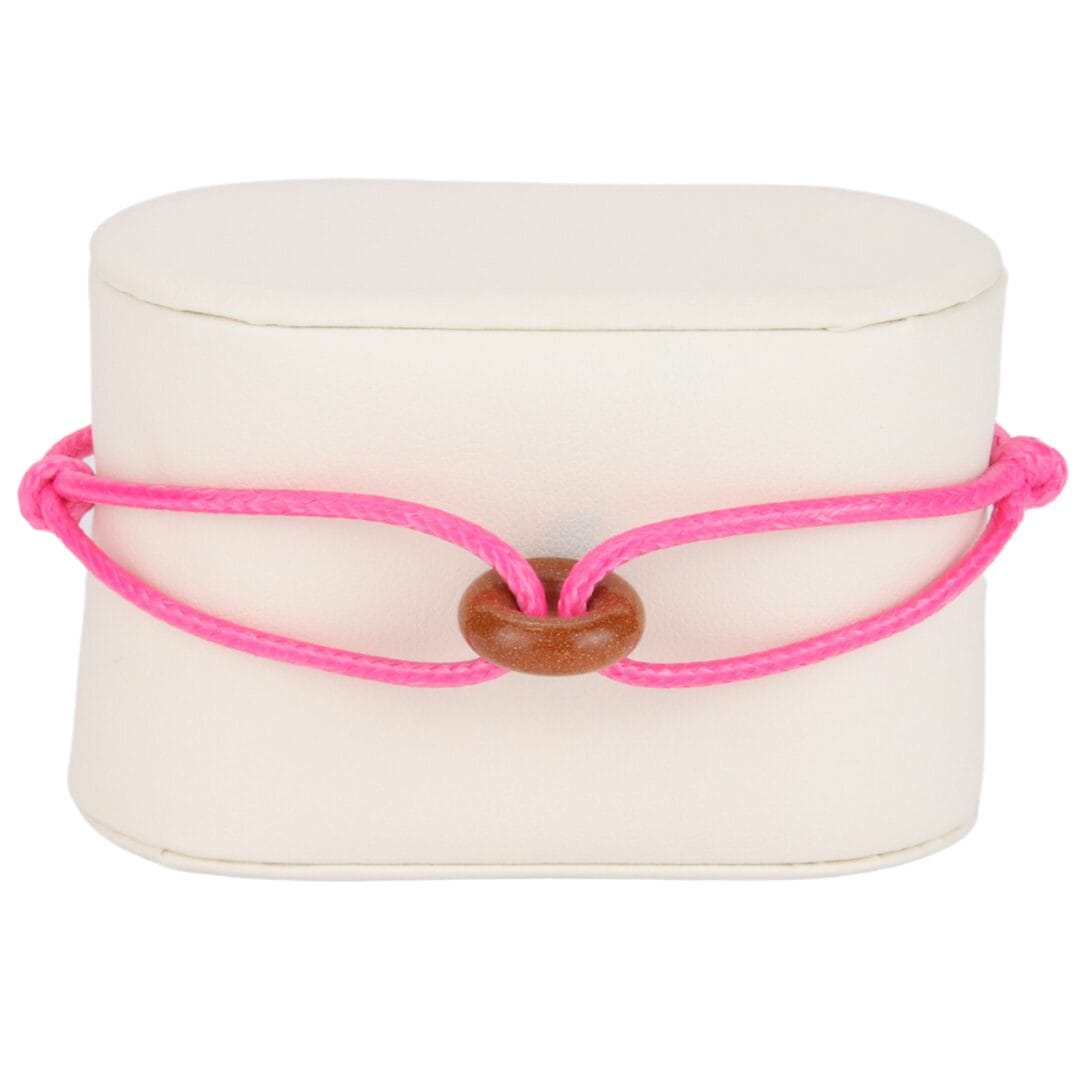 Bracelet Cordon Rose Fuchsia avec Anneau en Pierre Naturelle Brune