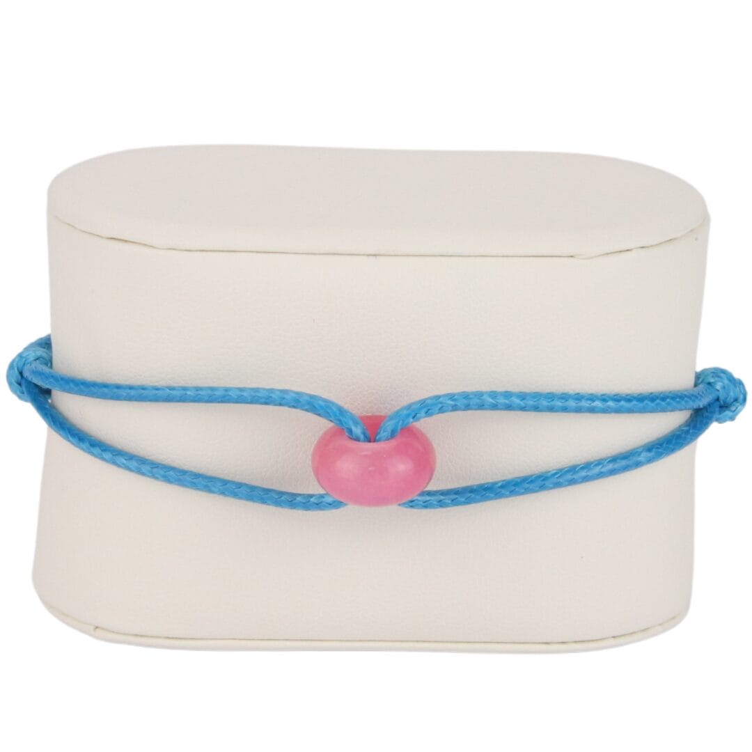 Bracelet Cordon Bleu avec Anneau en Pierre Naturelle Rose