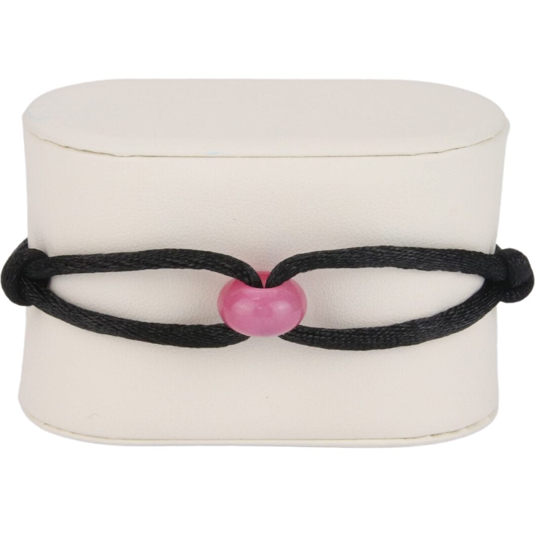 Bracelet Cordon Noir avec Anneau en Pierre Naturelle Rose