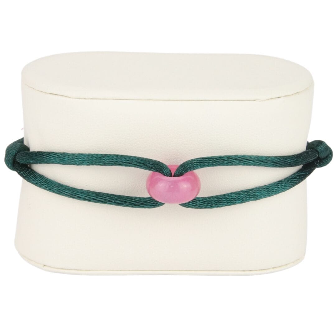 Bracelet Cordon Vert Forêt avec Perle Rose