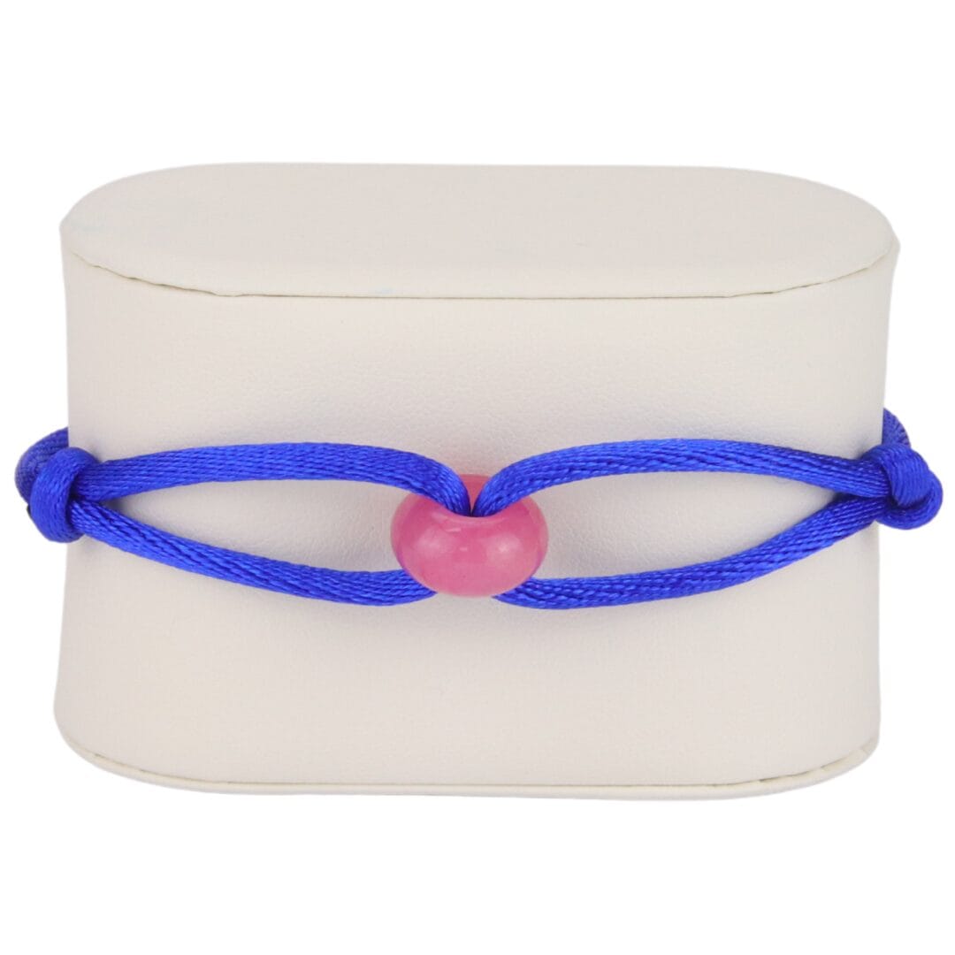 Bracelet Cordon Bleu Royal avec Anneau en Pierre Rose