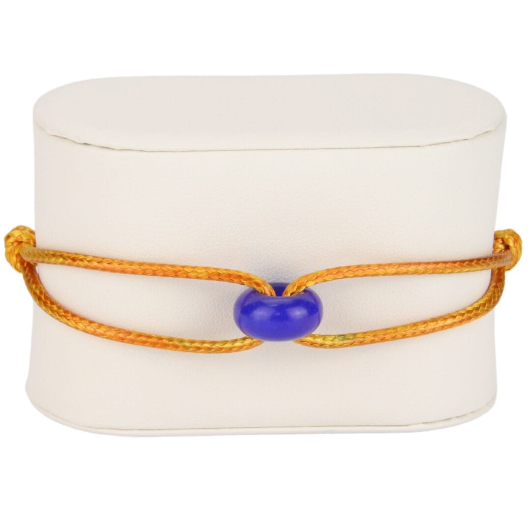 Bracelet Cordon Orangé avec Anneau en Pierre Naturelle Bleue