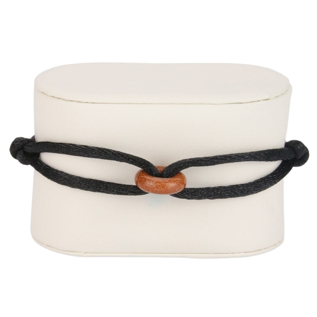 Bracelet Cordon Noir avec Anneau en Pierre Naturelle Brune
