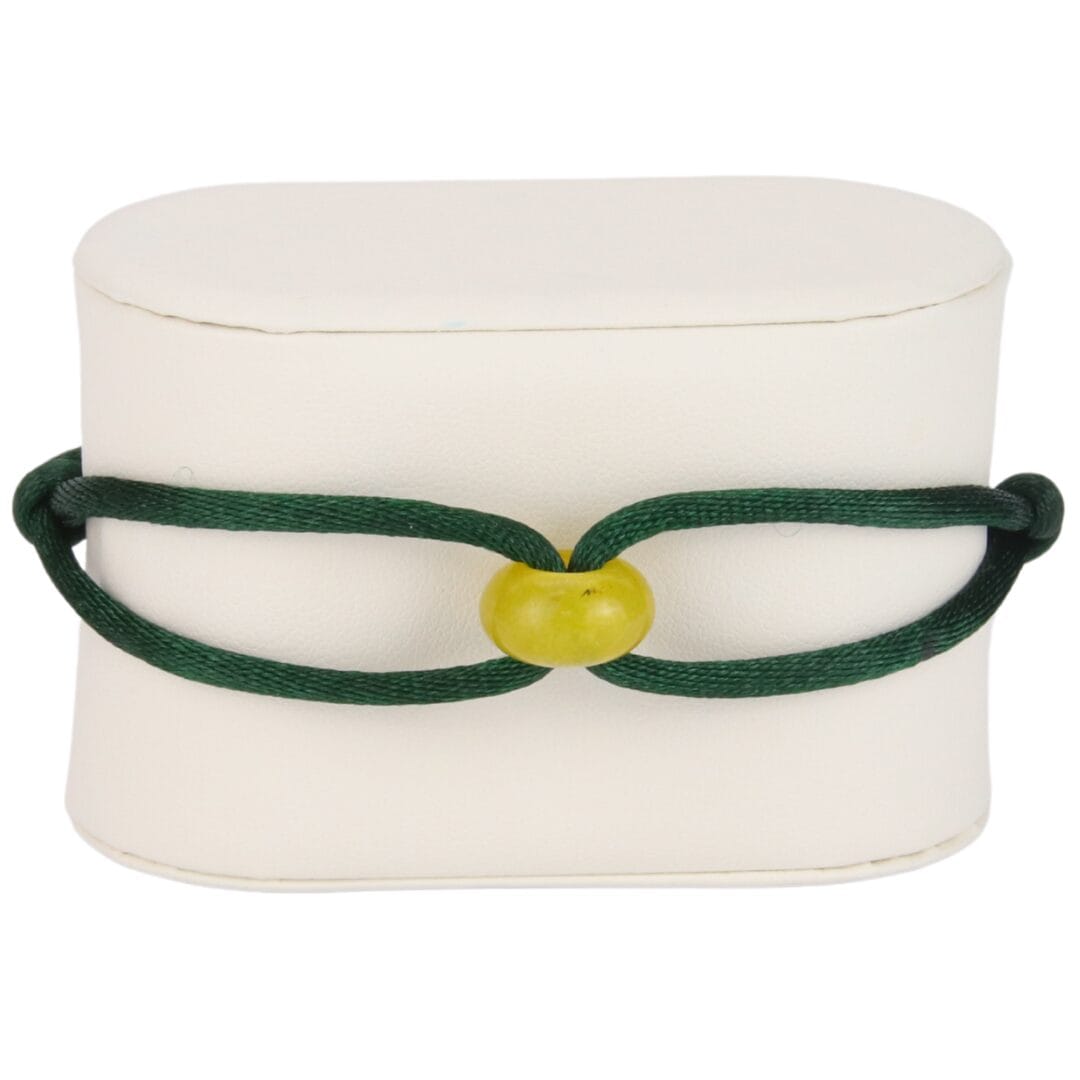 Bracelet Cordon Vert Foncé avec Anneau en Pierre Naturelle Jaune