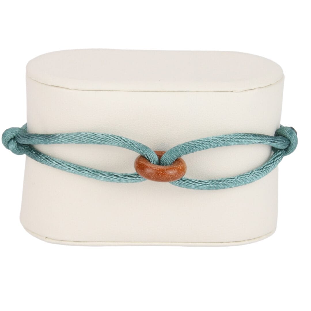 Bracelet Cordon Vert d’Eau avec Perle Marron Brillante