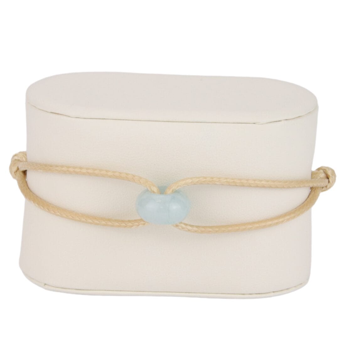 Bracelet Cordon Beige avec Anneau en Pierre Naturelle Bleue
