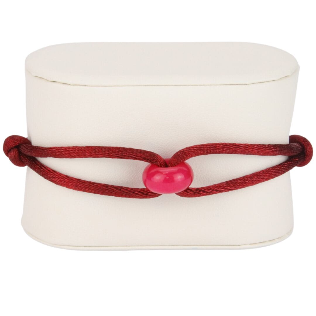 Bracelet Cordon Rouge Bordeaux avec Anneau en Pierre Naturelle Rose