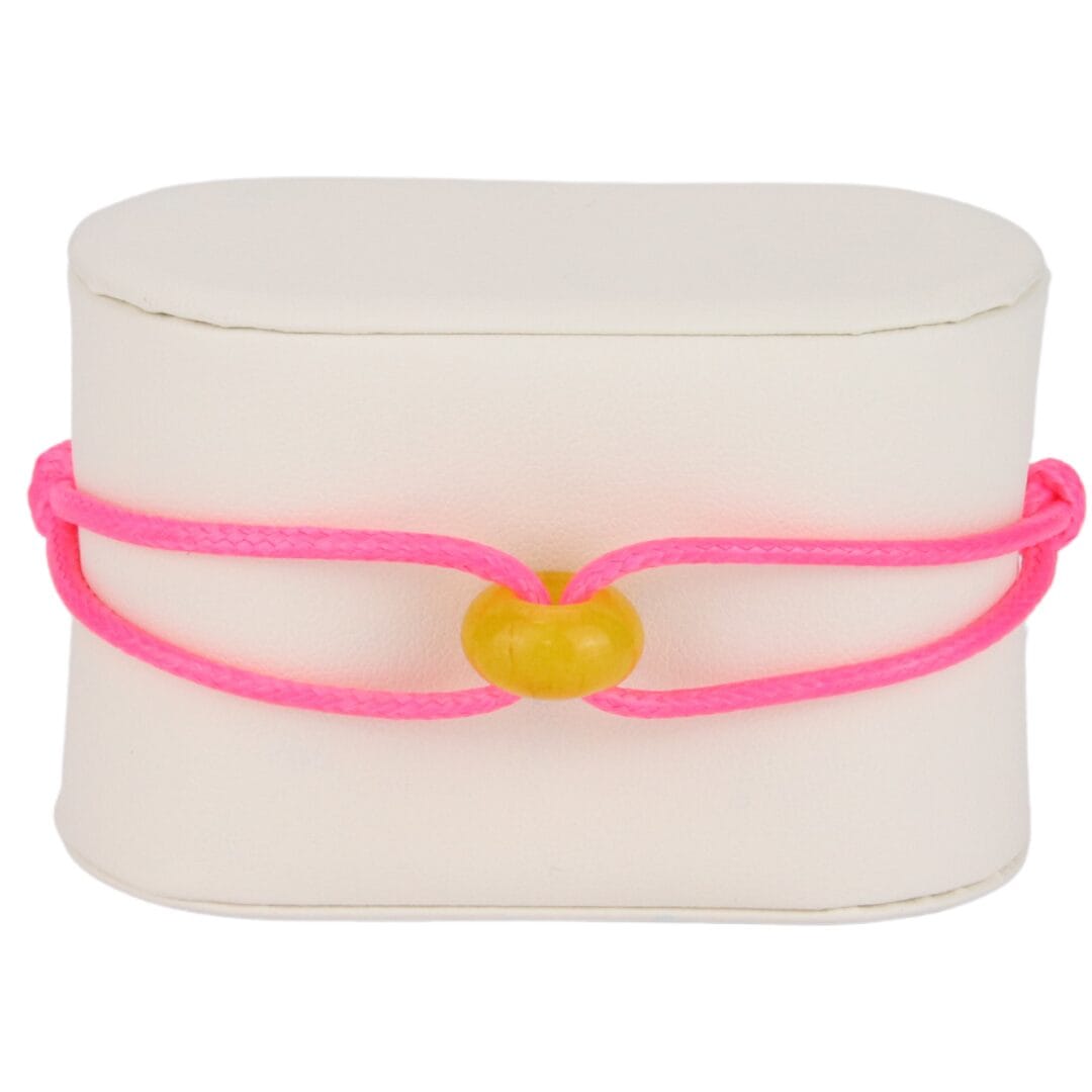 Bracelet Cordon Rose Néon avec Anneau en Pierre Naturelle Jaune