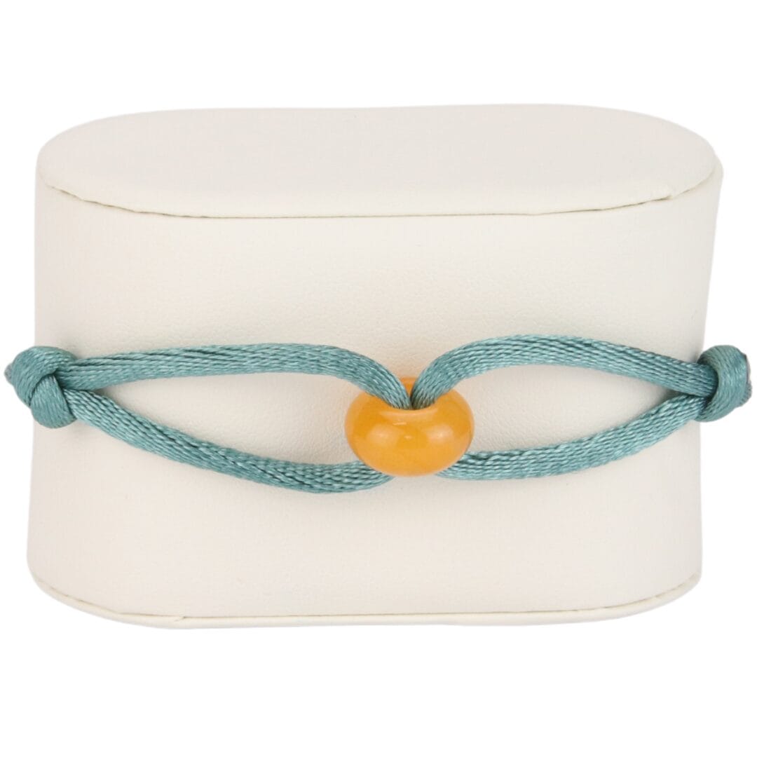 Bracelet Cordon Vert Émeraude avec Anneau en Pierre Naturelle Jaune