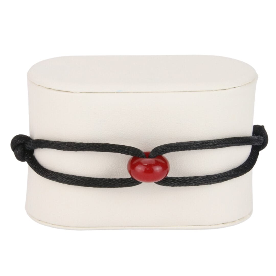 Bracelet Cordon Noir avec Perle Rouge Brillante