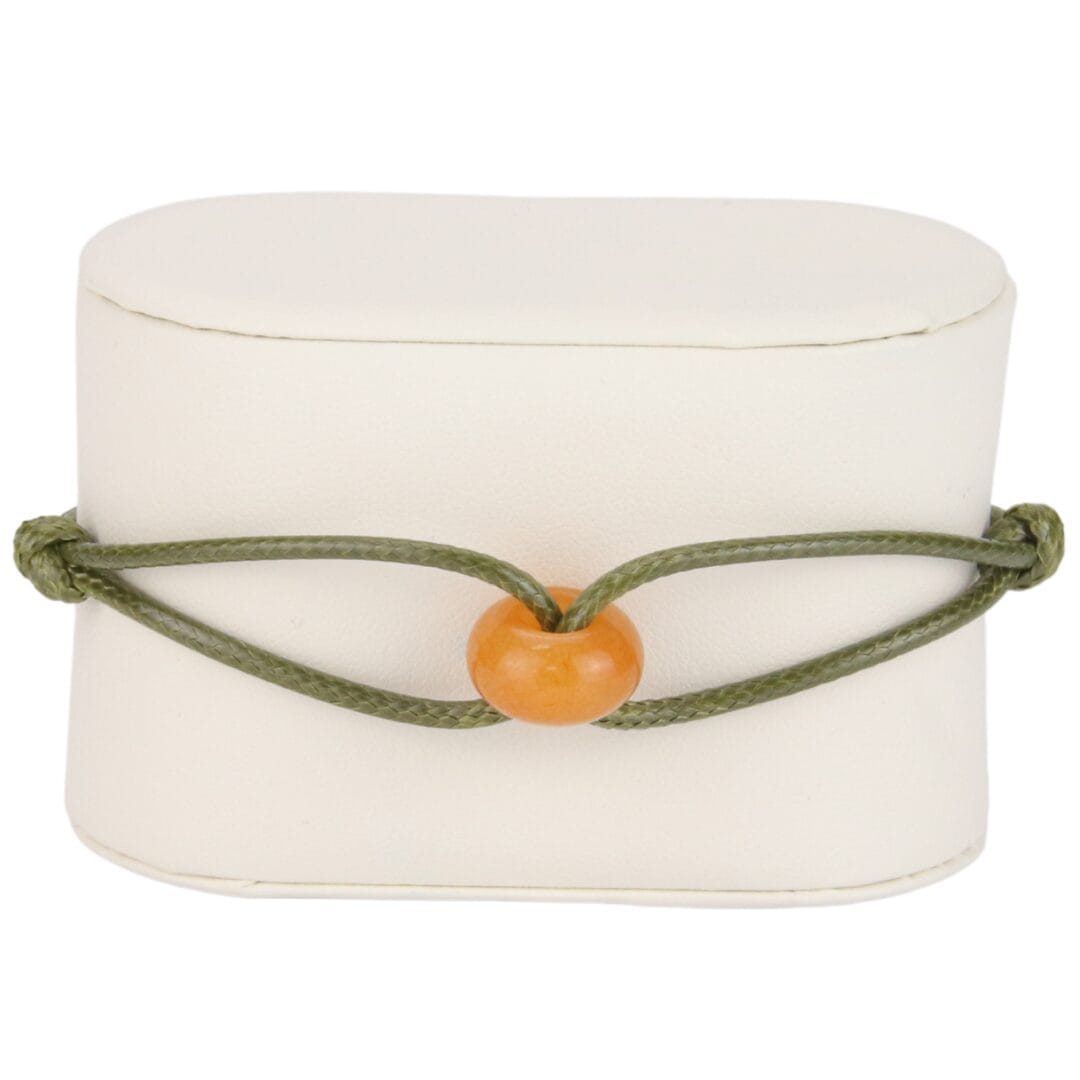 Bracelet Cordon Vert Olive avec Anneau en Pierre Naturelle Orange
