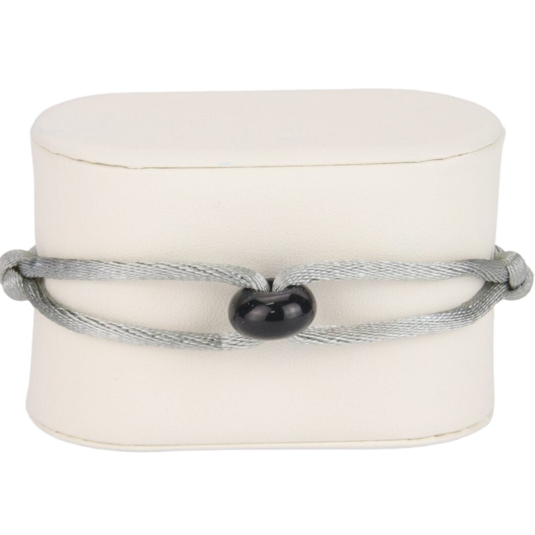 Bracelet Cordon Gris avec Perle Noire