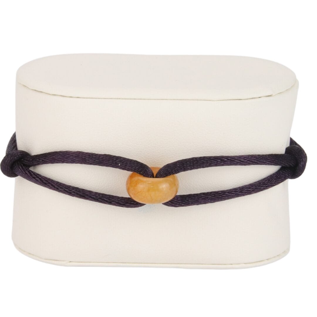 Bracelet Cordon Noir Ébène avec Anneau en Pierre Naturelle