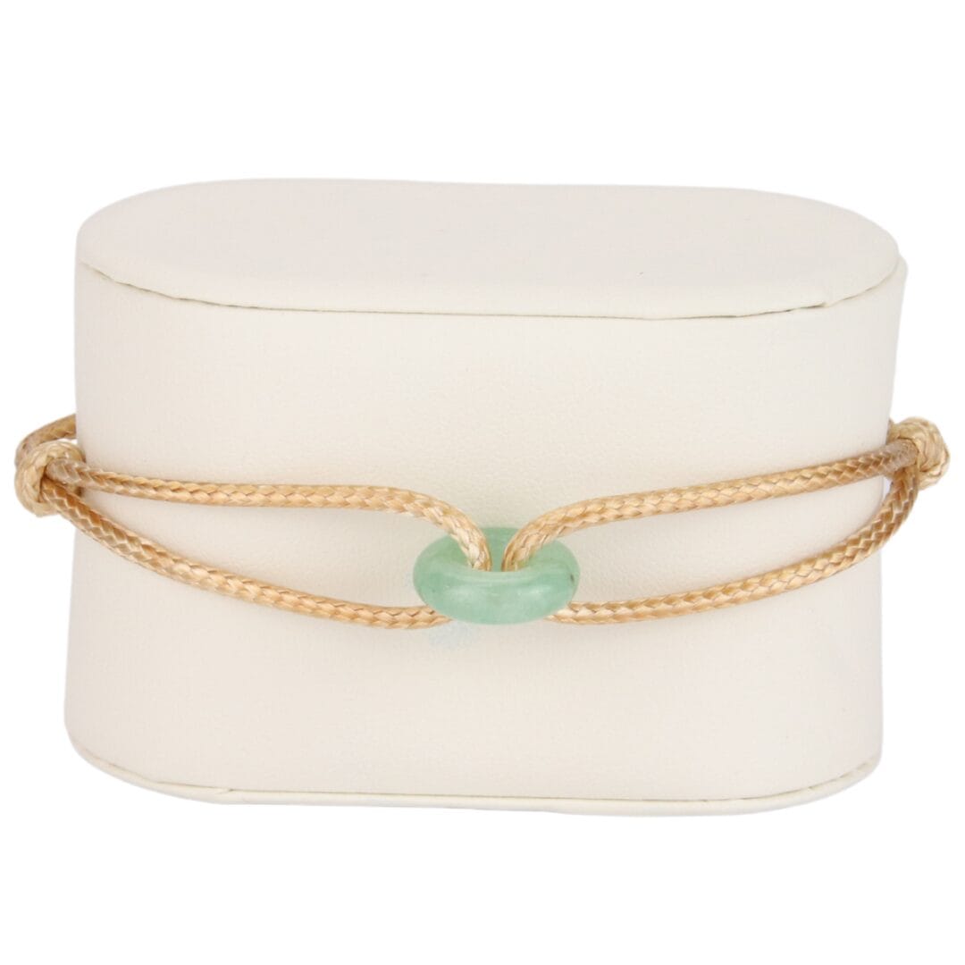 Bracelet Cordon Beige avec Perle Verte