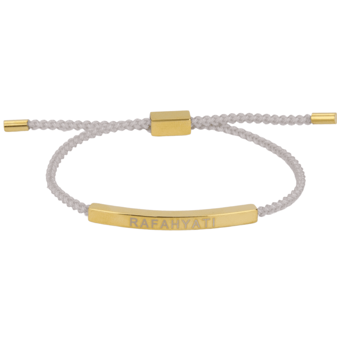Bracelet Cordon Gris Perle avec Barre Dorée