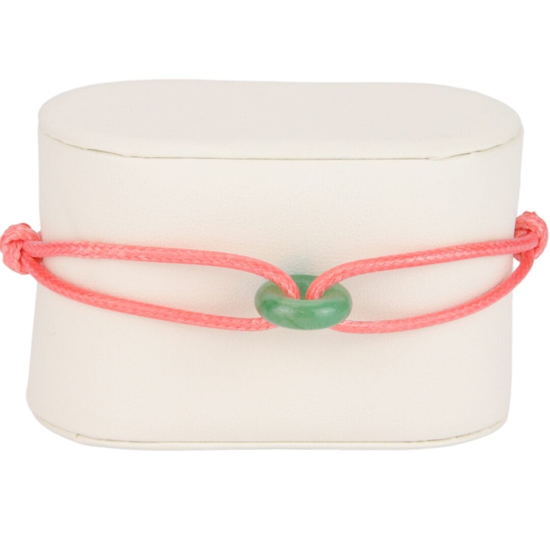 Bracelet Cordon Rose Saumon avec Perle Verte