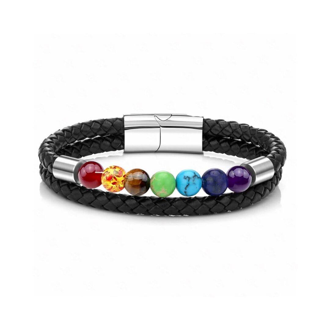 Bracelet Énergie Arc-en-Ciel Cuir Véritable