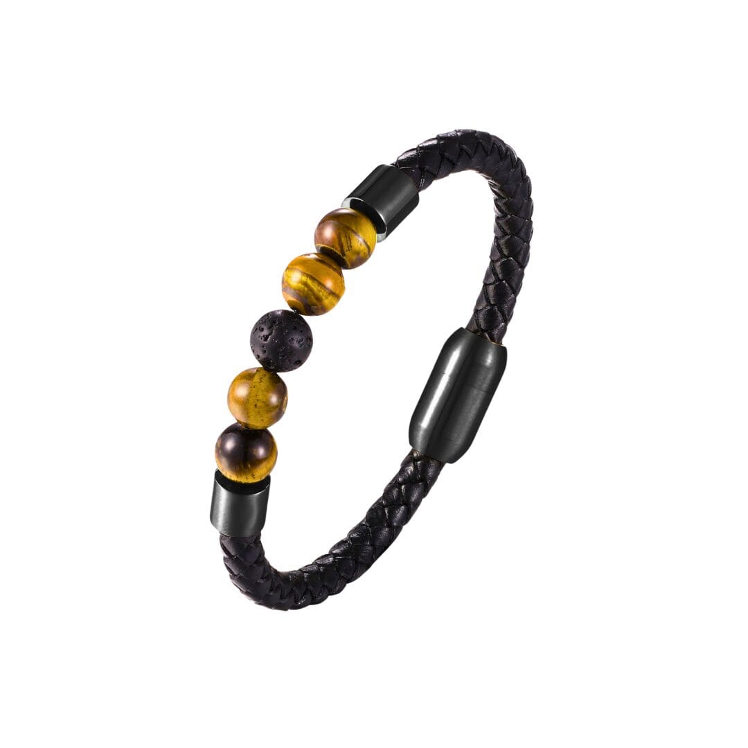 Bracelet Noire Œil de Tigre & Pierre de Lave