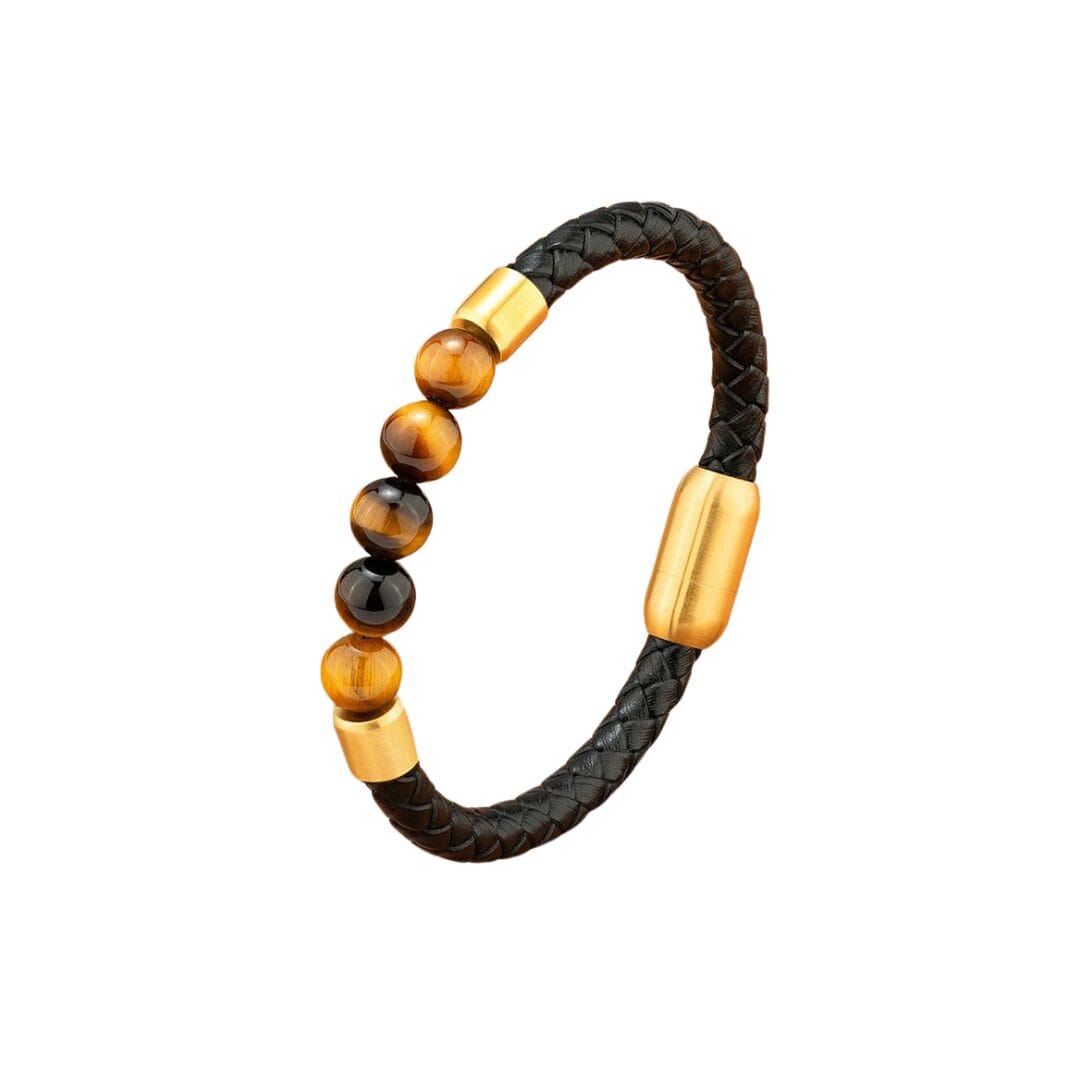 Bracelet en Cuir Véritable & Pierre Œil de Tigre