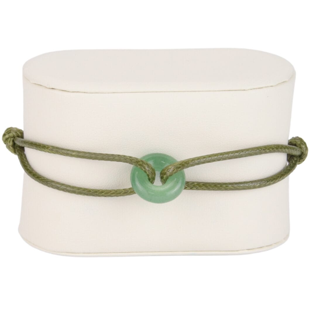 Bracelet Cordon Vert Kaki avec Anneau en Pierre Naturelle Verte