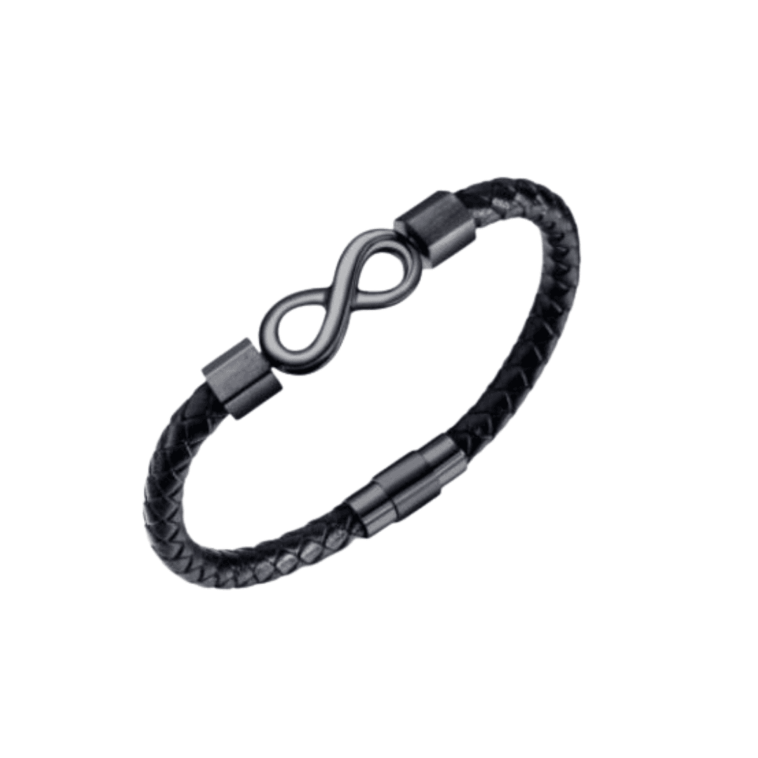 Bracelet Infini en Cuir Noir Tressé