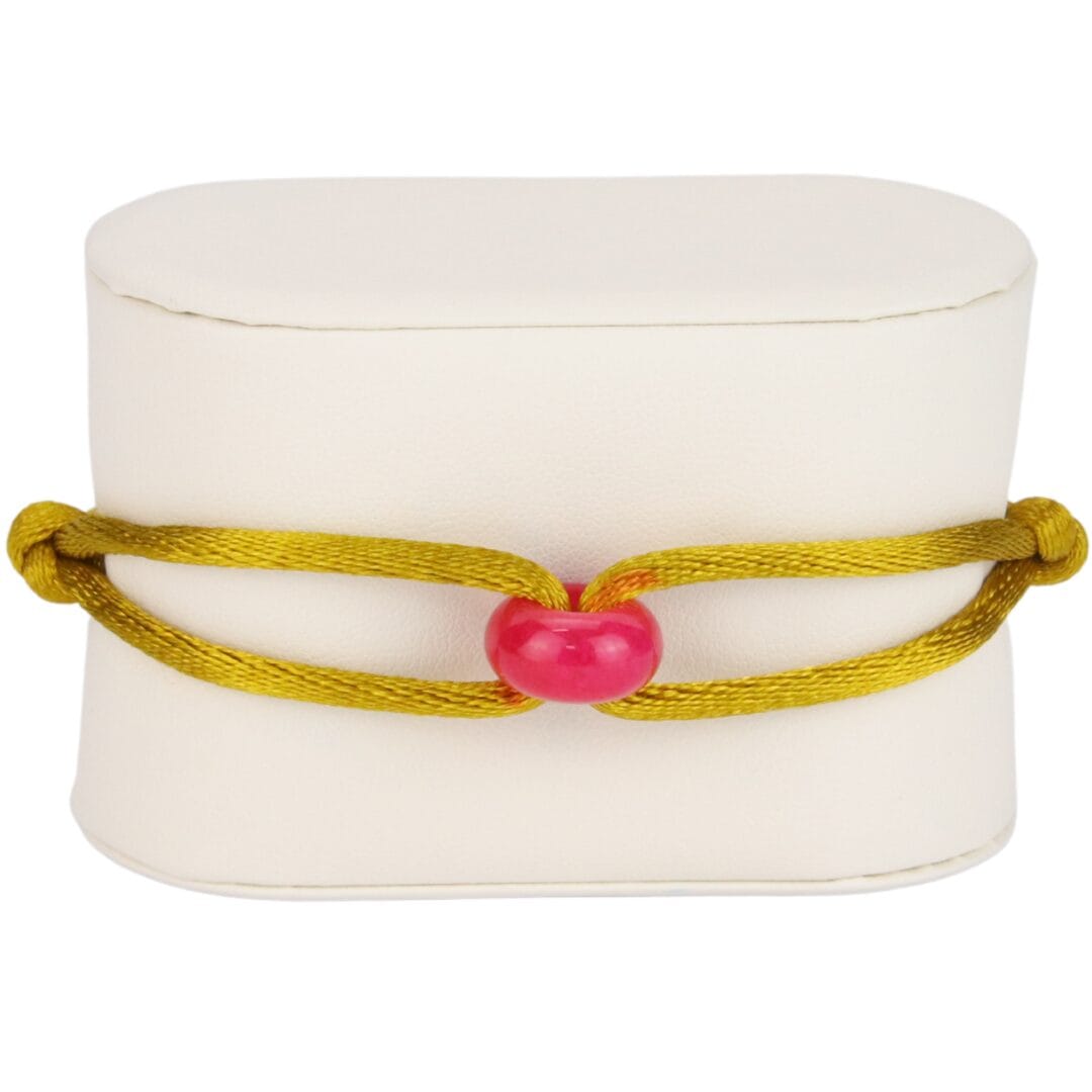 Bracelet Cordon Jaune Moutarde avec Perle Rose
