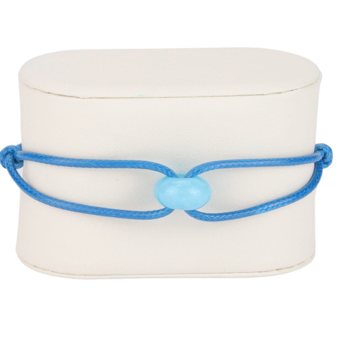 Bracelet Bleu Clair Cordon Tressé avec Perle Polie