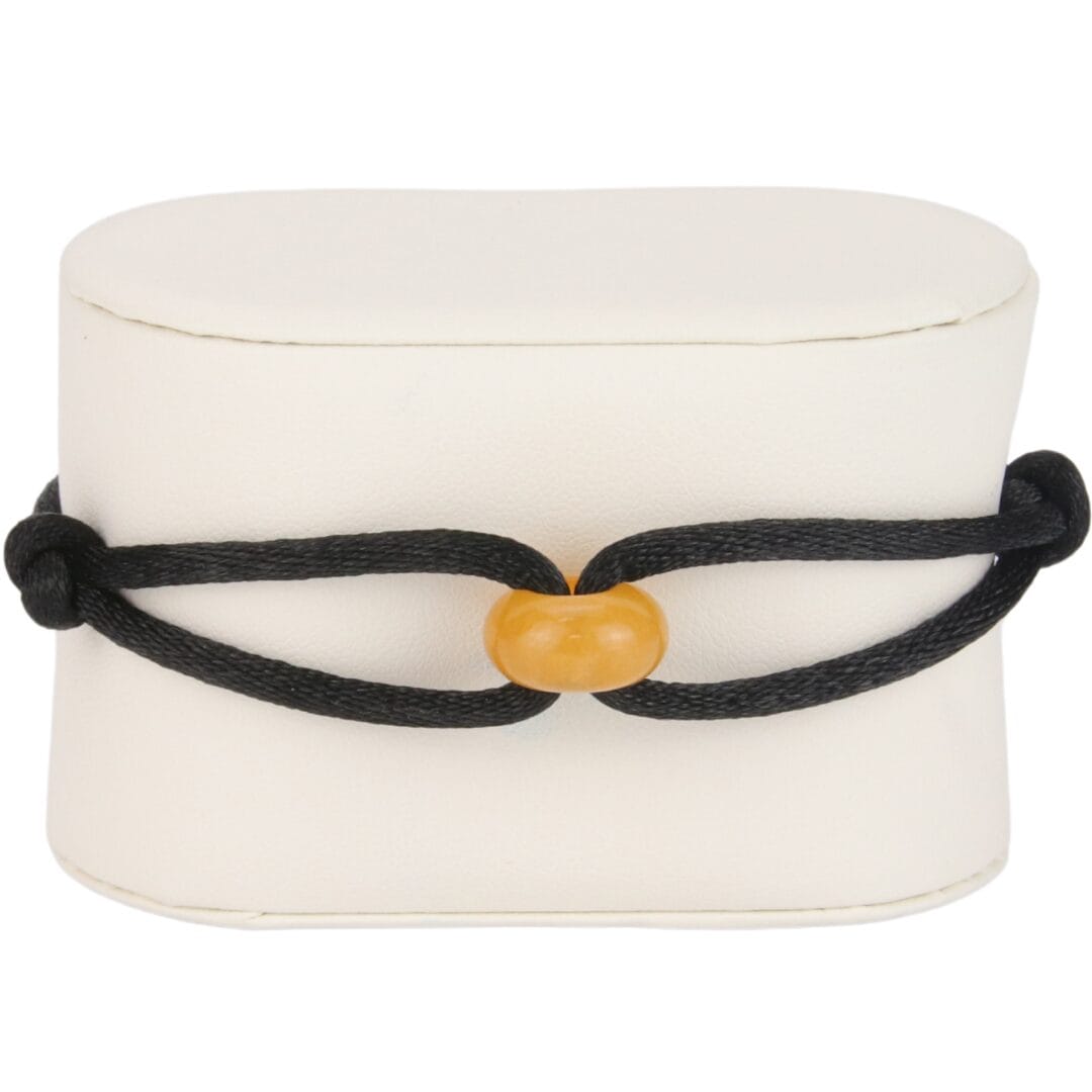 Bracelet Cordon Noir avec Anneau en Pierre Naturelle Jaune