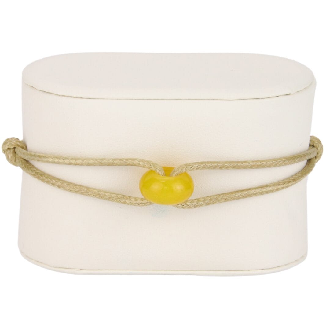 Bracelet Cordon Beige avec Anneau en Pierre Naturelle Jaune