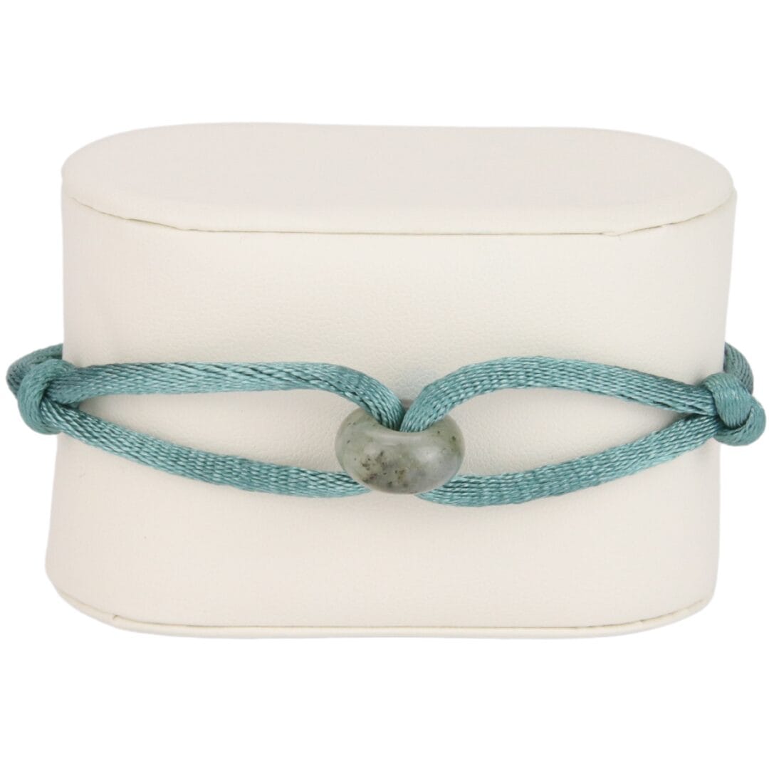 Bracelet Cordon Bleu Canard avec Anneau en Pierre Naturelle Grise