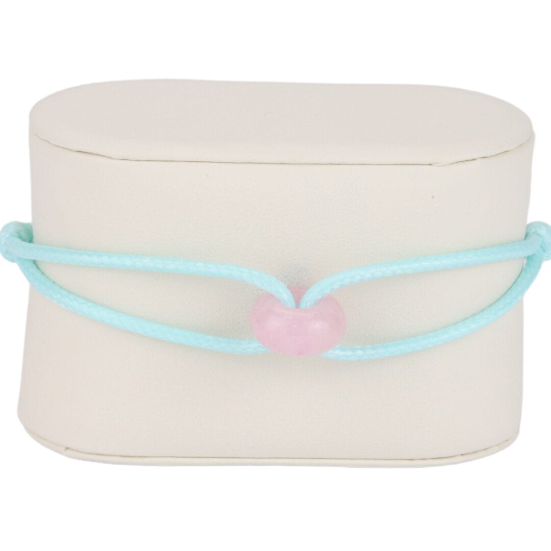 Bracelet Cordon Bleu Ciel avec Perle Rose