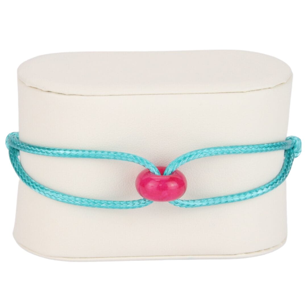 Bracelet Cordon Bleu Turquoise avec Anneau en Pierre Naturelle Rose