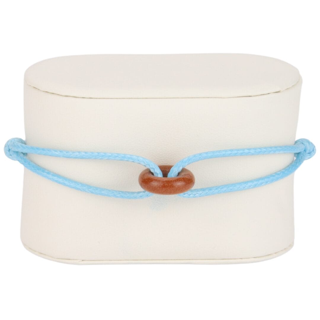 Bracelet Cordon Bleu Ciel avec Anneau en Pierre Naturelle