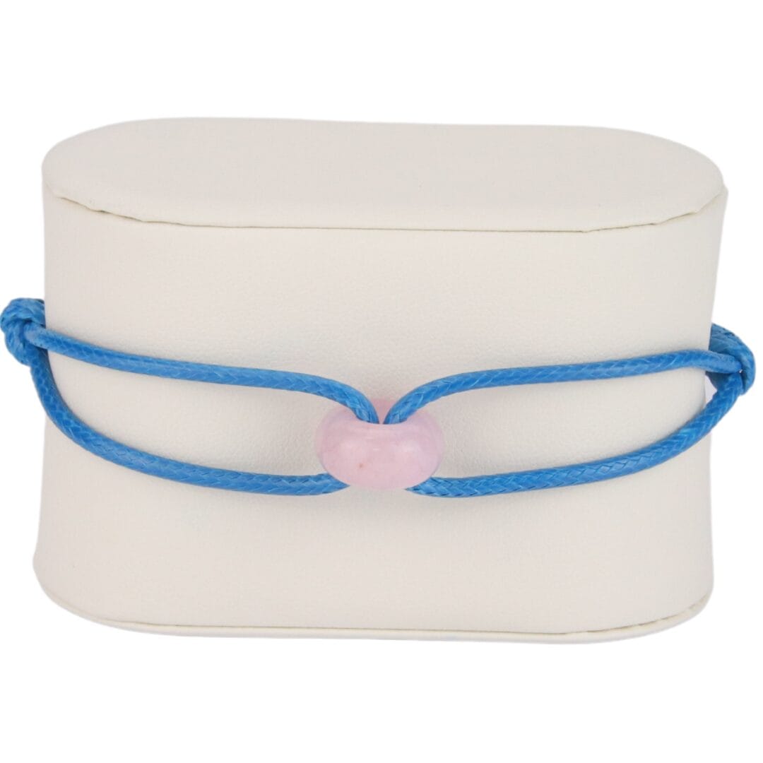 Bracelet Cordon Bleu Royal avec Anneau en Pierre Naturelle Rose
