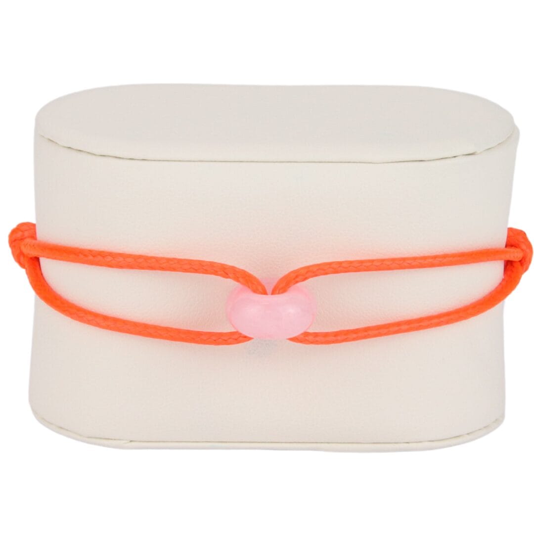 Bracelet Cordon Orange Fluo avec Perle Rose