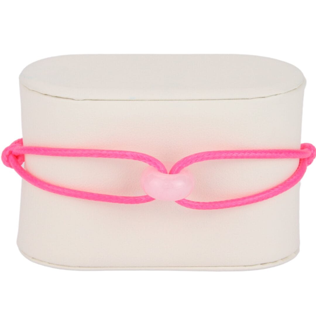 Bracelet Cordon Rose Fluo avec Perle Rose