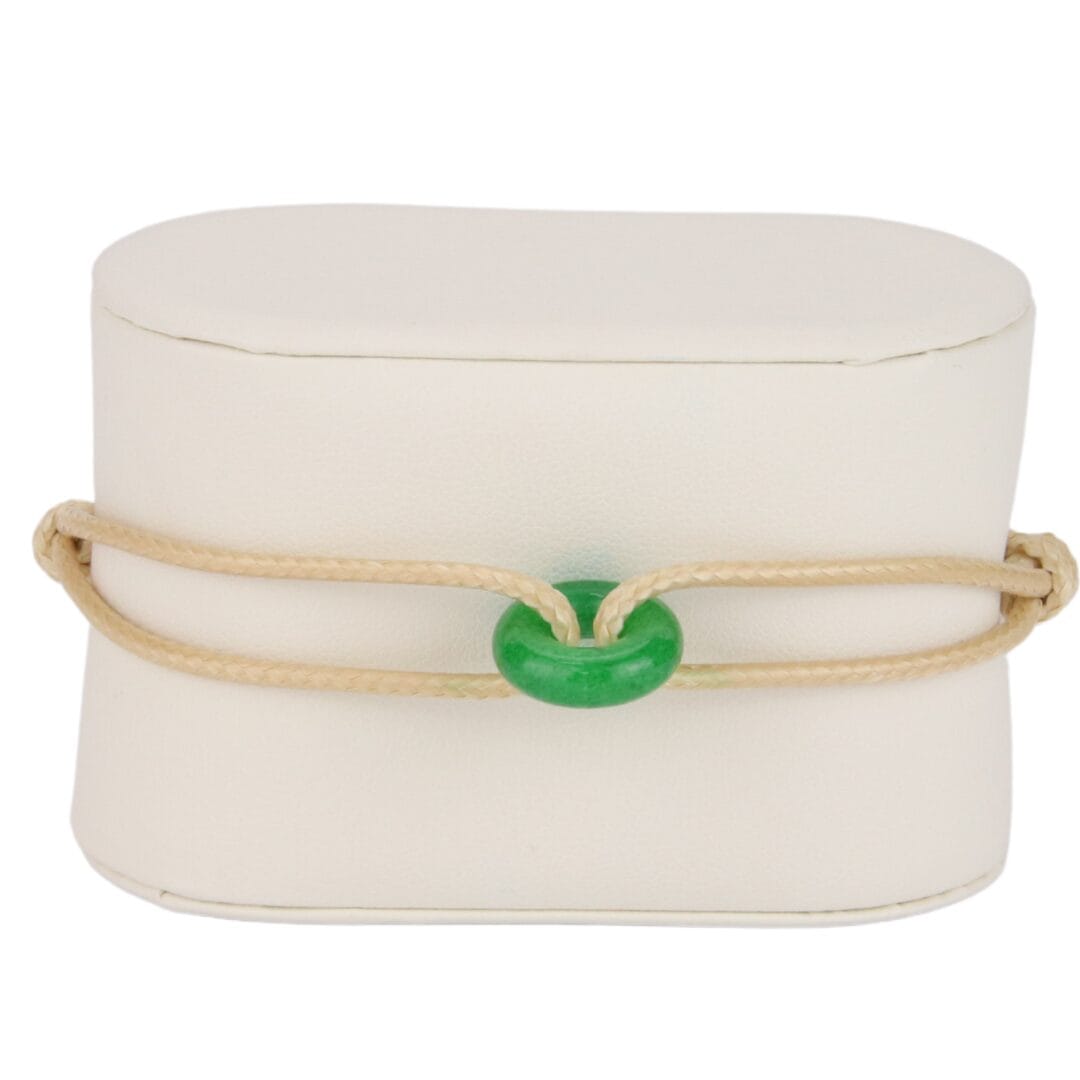 Bracelet Cordon Beige avec Anneau Vert