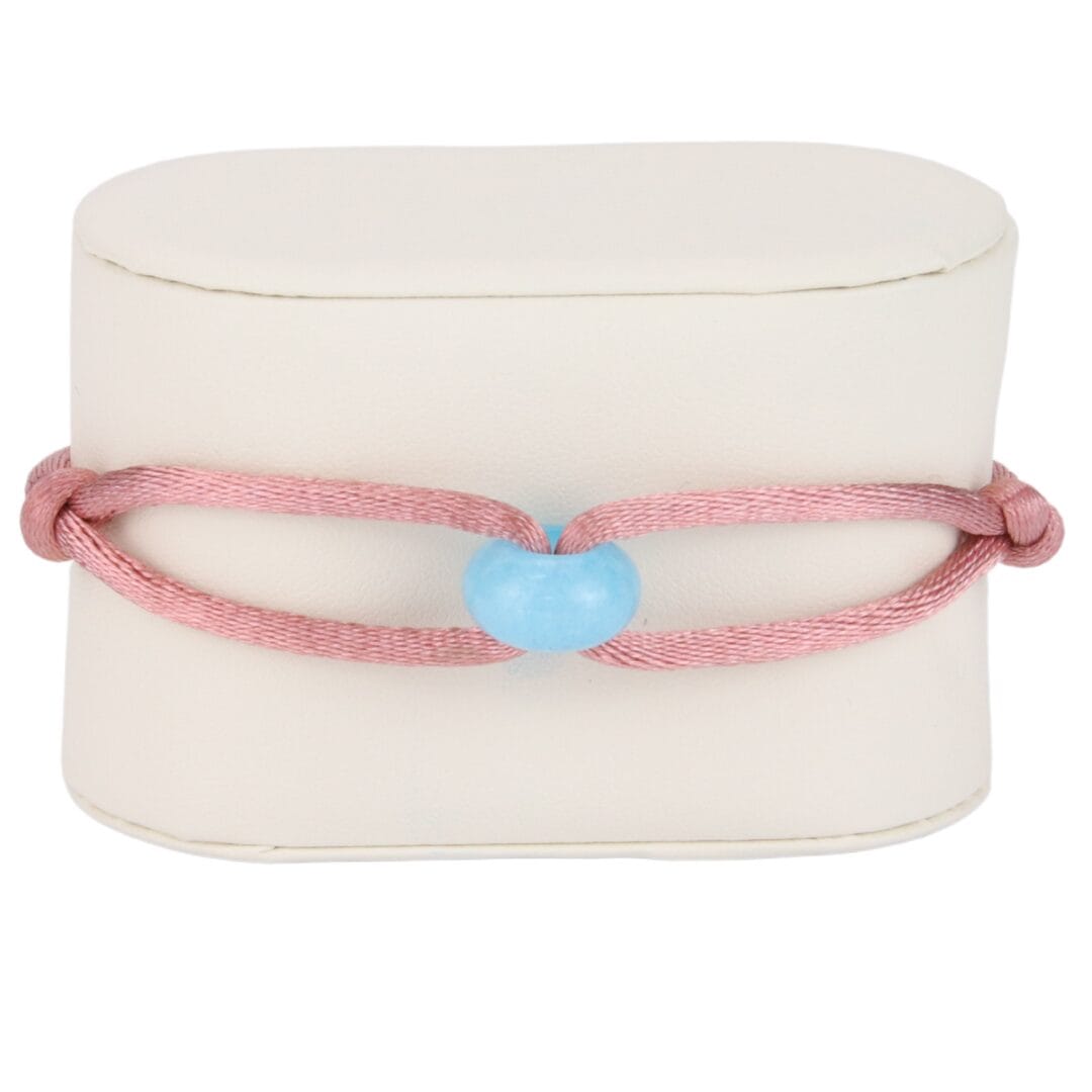 Bracelet Cordon Rose Poudré avec Perle Bleu Ciel Effet Pierre Polie