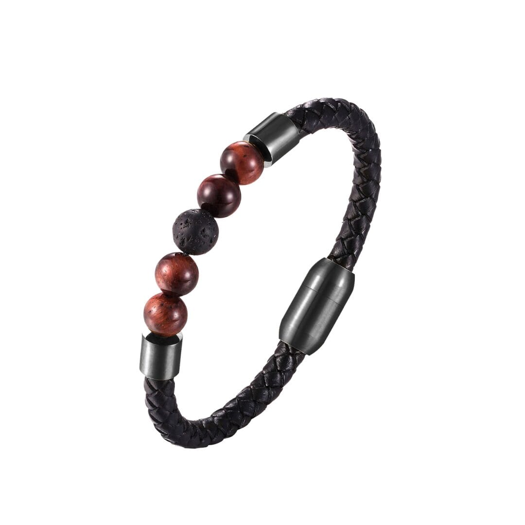 Bracelet 11 Homme Luxe Perles Naturelles Noir et Acajou
