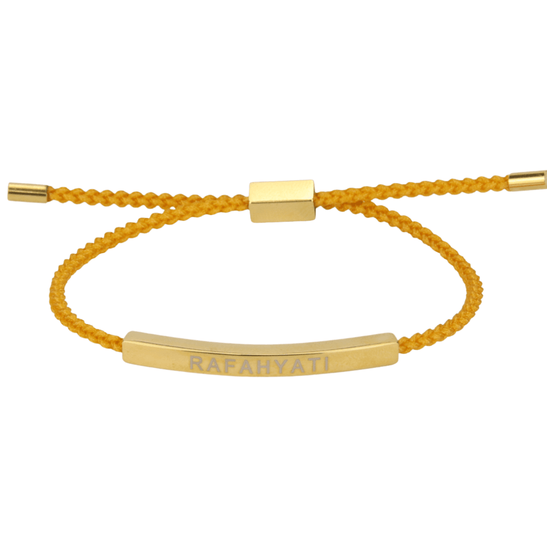 Bracelet Cordon Jaune Safran avec Barre Dorée
